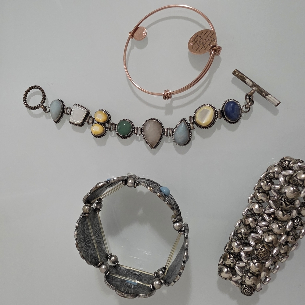 Elegant Multi-Stone Silver Bracelet Set